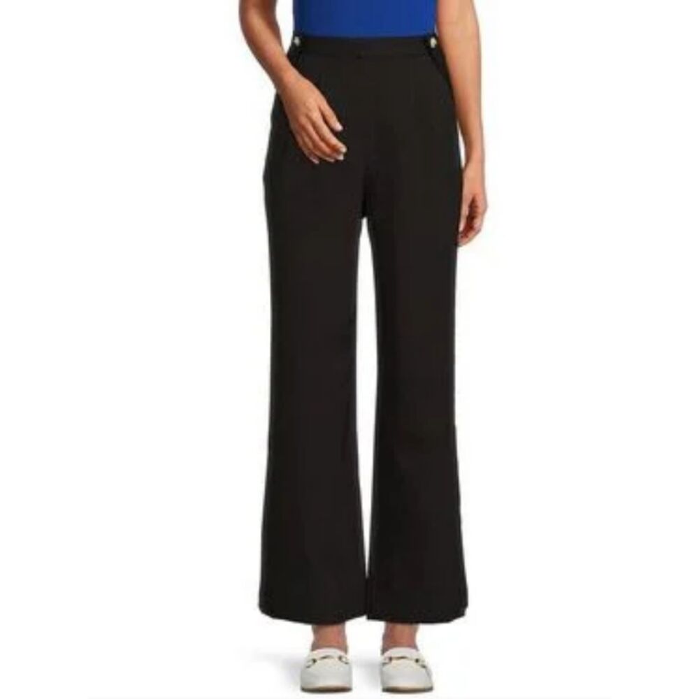 NWT Laundry By Shelli Segal Black Pleated Wide Leg Pants Size L Pocket L (Stain)